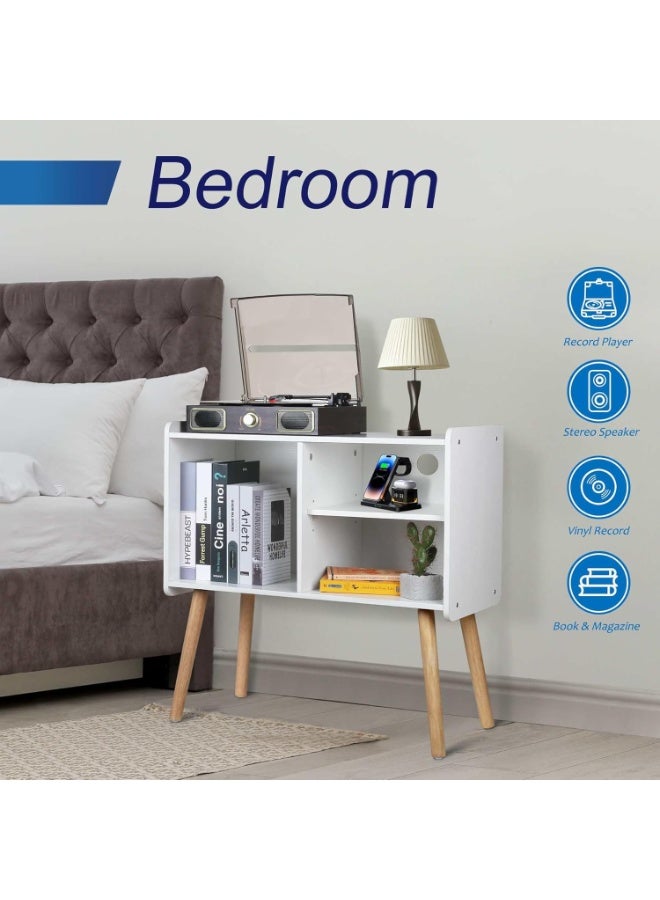 White Record Player Stand with Vinyl Storage, Mid-Century Modern Record Player Table, Turntable Stand for Living Room, Office, Record Storage Cabinet Up to 100 Albums - Image 5